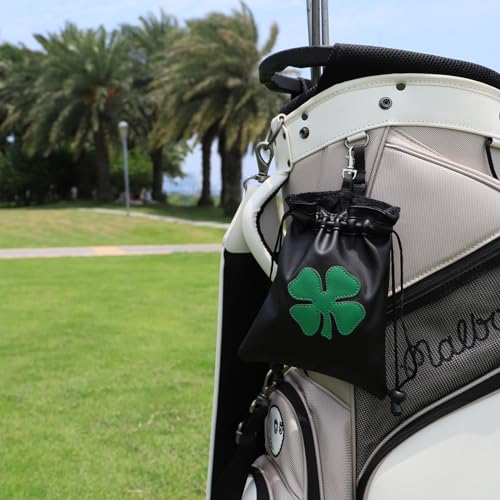 Leather Golf Valuables Pouch with Drawstrings - Black