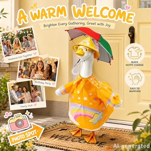 Raincoat Porch Goose Outfit Set with Hat & Accessories for 23" Statue - Yellow Rainbow Pattern