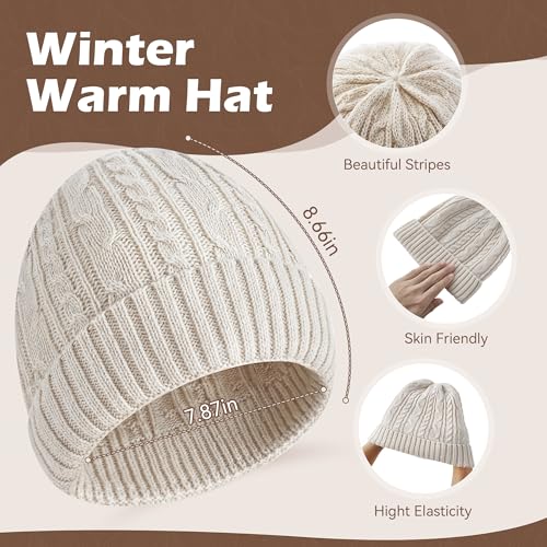 Beige 3-in-1 Winter Scarf Hat and Glove Set for Women