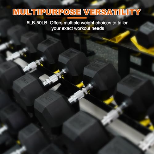 Fitvids Rubber Encased Hex Dumbbell Set Contoured Handle for Muscle Toning, Strength Building & Full Body Workout, 60LB, 100LB and 150LB Set