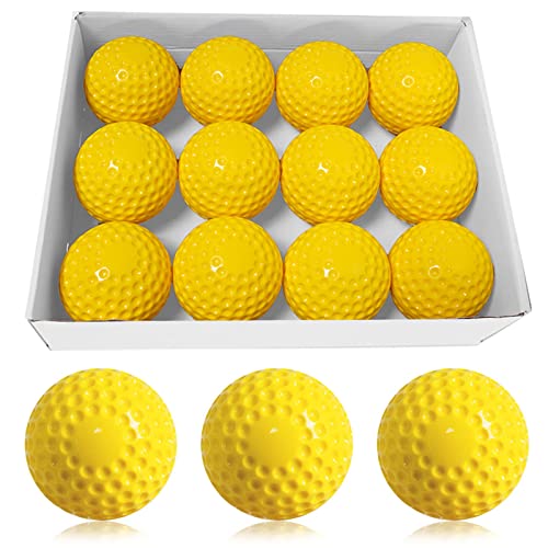 Yellow Dimpled Baseballs 12 Pack 9-Inch Practice Balls for Hitting & Fielding