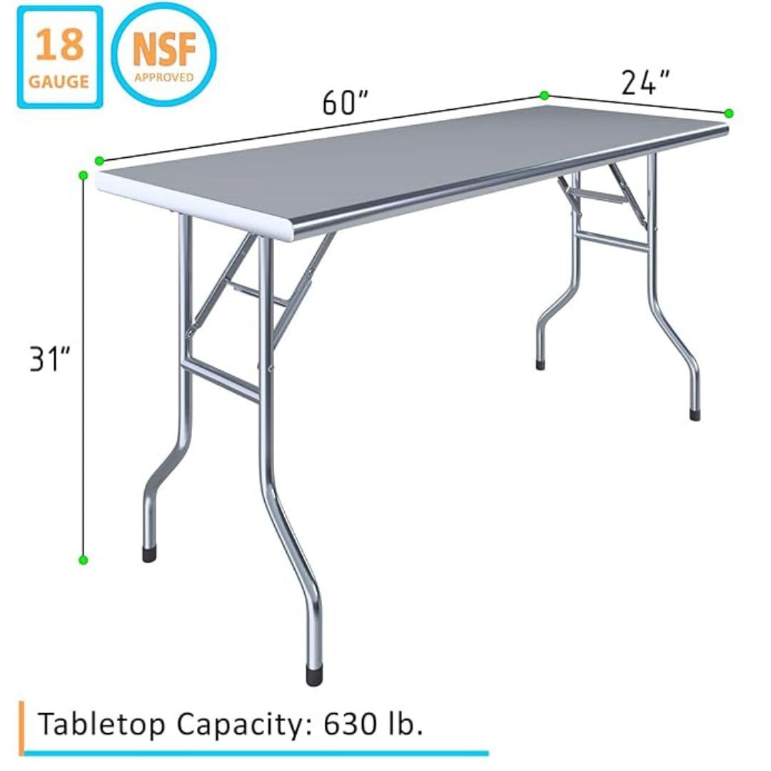 Premium Quality Stainless Steel Open Base Folding Utility Table - Folding Work Table for Commercial Kitchen, Restaurant, Hotel and Garage - NSF Certified (24" x 60")