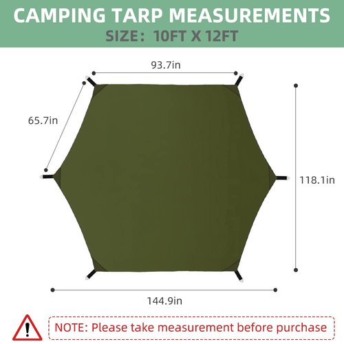 Zenicham Hexagon Hammock Rain Fly - Multifunctional Waterproof 5000mm Rating Camping Tarp, UV UPF50+ Tent Tarp, Canopy Shelter for Backpacking, Hiking Travel Beach Sun Shade, 12 x 10FT