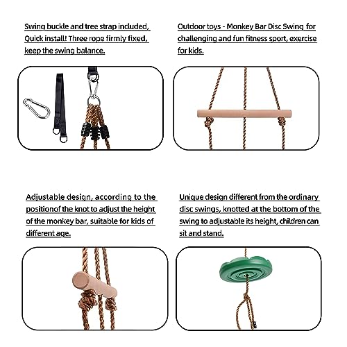 Kids Outdoor Disc Swing Set with Monkey Bars - Green, 7ft Adjustable Height