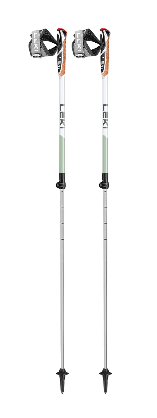 LEKI Spin Shark SL Aluminum Adjustable Lightweight Trekking Poles for Hiking & Nordic Walking - White-Green-Anthracite - 100-130 cm