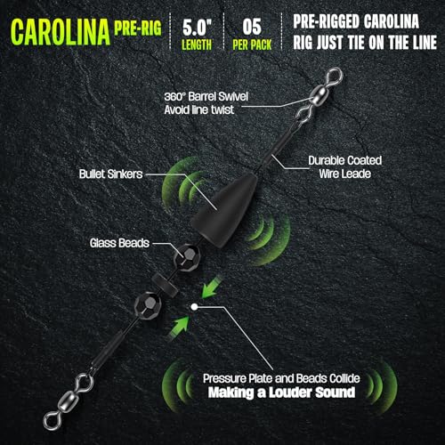 Pre-Rigged Carolina Rig for Bass Fishing - Black / 3/4oz