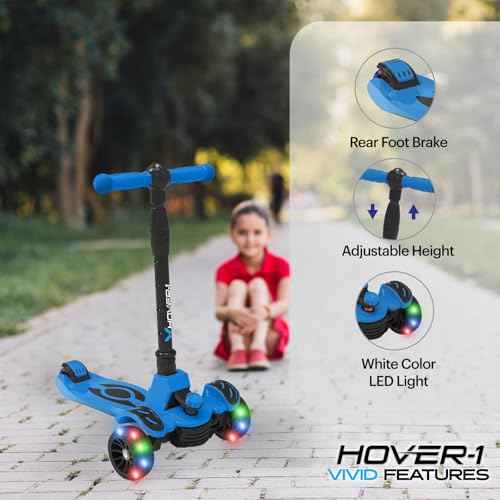 Hover-1 Vivid Folding Kick Scooter for Kids (5+ Year Old) | Features Lean-to-Turn Axle, Solid PU Tires & Slim-Design, 110 LB Max Load Capacity, Safe