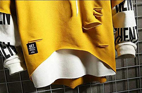 Men's Hoodie Pullover Letter Print Tracksuit Techwear Casual Coat - Large Yellow & Red Black