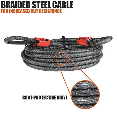 Heavy-Duty 4FT Steel Cable Lock with Loops - 10mm Braided Steel Weatherproof Security Chain Pair