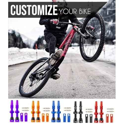 Tubeless Presta Valve Stems 44mm ? Lightweight Aluminum Pair with Removable Cores & Caps ? Orange ? Compatible with MTB & Road Bike Rims Black