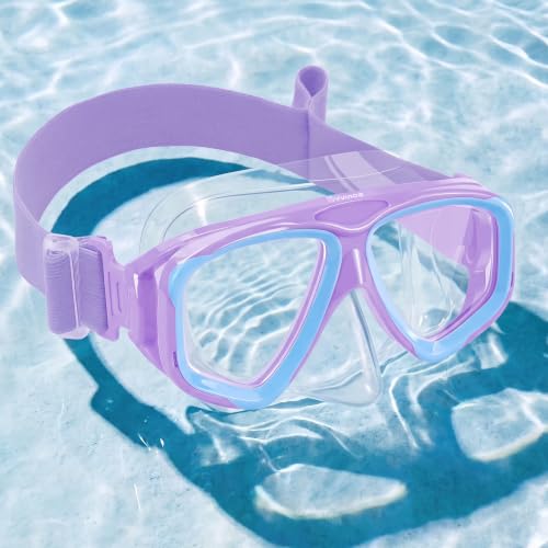 Kids Swim Goggles with Nose Cover - Purple Blue Dual-Lens, No Leak, Soft Fabric Strap