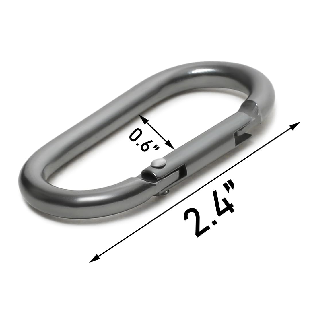 10 Pack 2'' Aluminum Oval Carabiners Clip Spring Snap Hook for Camping & Hiking (Silver Grey)