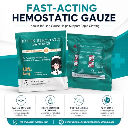 First Aid Hemostatic Gauze Kit - Bleeding Stopper, 3 x 12.5 Inches, Tactical Medical Supplies - Variation 1