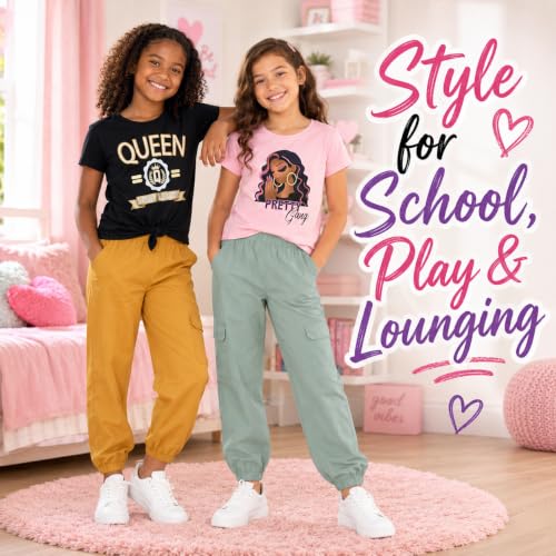 Girls Jogger Pants Set with Glitter & Foil Graphic Fleece Lounge Pants - 4 Pack