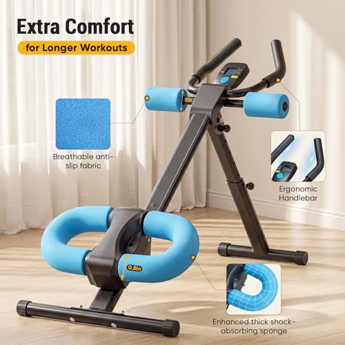 Ab Machine for Core Workout - Adjustable Foldable Abs Trainer with LCD Display - Blue