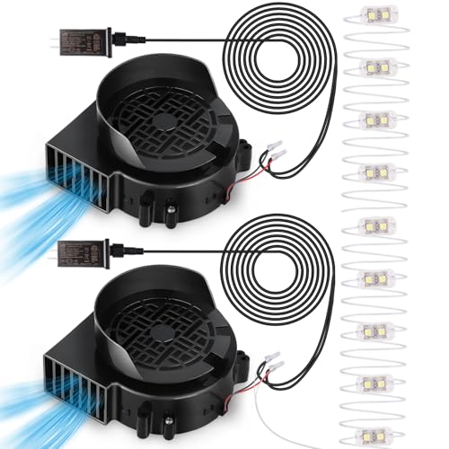2 Pack Air Blower Fan for Inflatables - 12V 1.5A Replacement with 2.0A Adapter & 5 LEDs Lights - IP68 Waterproof, 3200RPM, 5x5 Inch