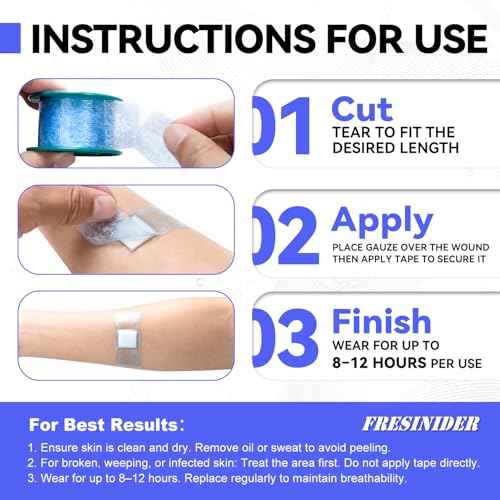 FRESINIDER Silicone Medical Tape ? 1" x 5 Yard Blue 1 Roll, Pre-Cut, Waterproof & Repositionable, Pain-Free Removal, Hypoallergenic Adhesive for Sensitive Skin, Wound Care & First Aid Use