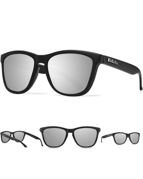 MESHA Polarized Square Sunglasses for Men Women, UV400 Protection Unisex Sun Glasses for Driving Fishing Golf, Classic Frame Shades, Light Weight, Silver Lens