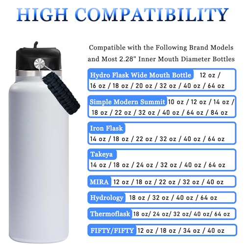Upgraded Straw Lid for Hydro Flask and Thermoflask, Simple Modern, Iron Flask Lid Accessories, Handmade Paracord Handle Straw Cover for Hydroflask Lids Wide Mouth Replacement