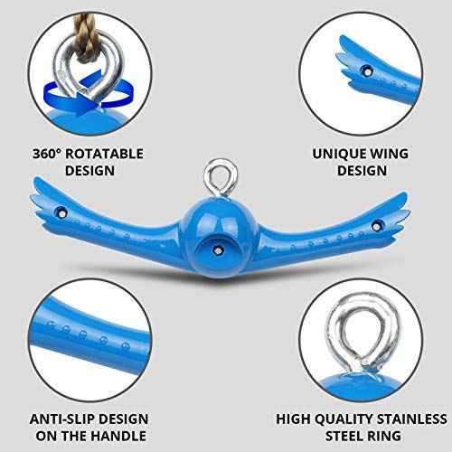 Ninja-Twister Swing Spins Set: Slackline Attachments - 360¡Æ Handle Twist-Spin Flips Toy Activate Ninja Powers Warrior Accessories Kids Hang Toys for Playground Backyard Blue