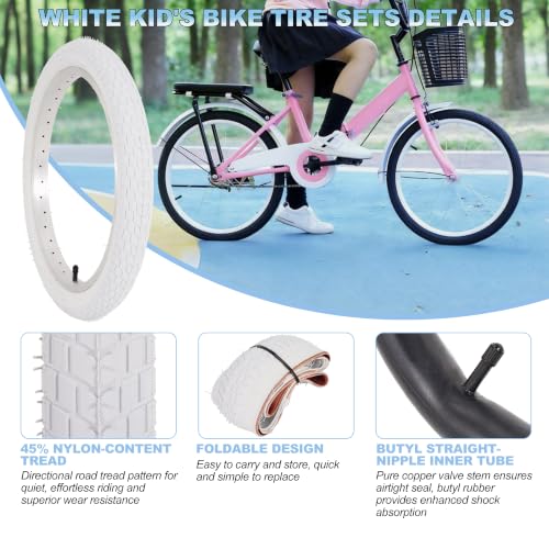 Kids 18 Inch Bicycle Tire and Tube Set - White, 2.125 Size, All Terrain