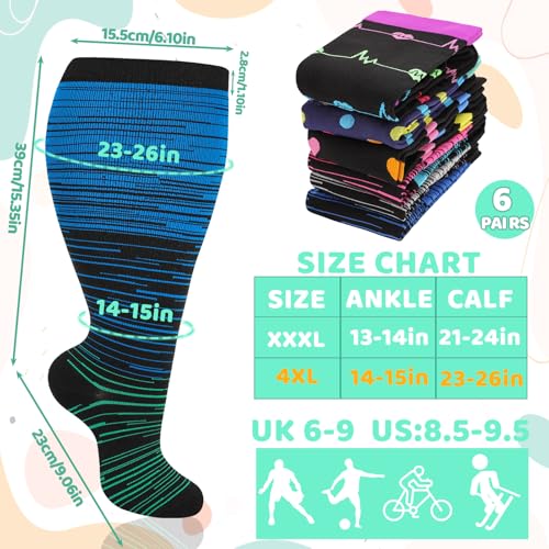 Plus Size Compression Socks for Women 6 Pairs Wide Calf Multicolor XX-Large