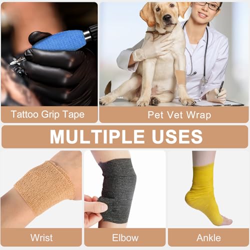 Brown Self Adhesive Bandage Wrap 4 Inch x 5 Yards, Cohesive Elastic Medical Tape