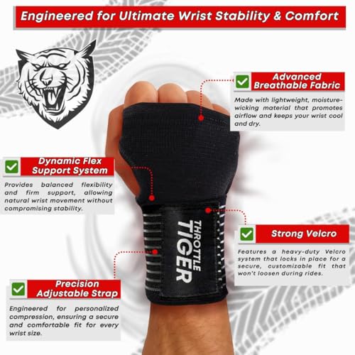 Large Motorcycle Wrist Brace Support Wraps for Bikers - Adjustable, Vibration Absorbing, Pain Relief