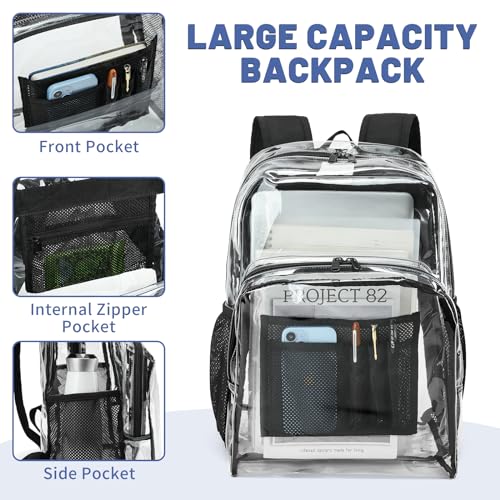 Clear Heavy Duty PVC Transparent Backpack Large Capacity for Travel & Security - Black