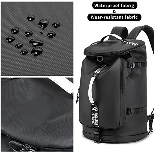 Waterproof Black Gym Duffle Bag with Laptop Compartment - 40L Travel & Sports Backpack - Trendy Lightweight Design for Men & Women (Black)