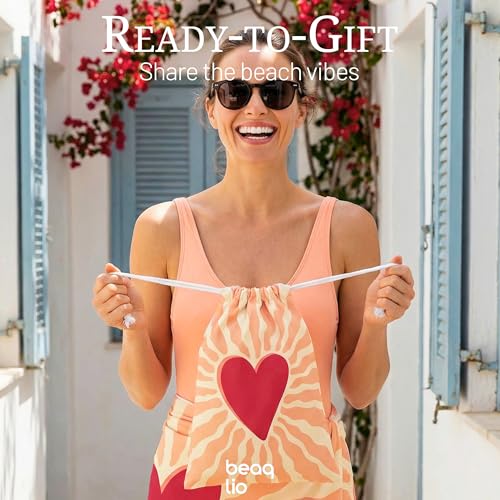 Boho Microfiber Beach Towel with Bag - Sandfree 71x36 Inch Coral