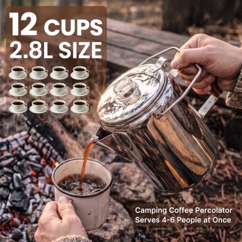 Large Capacity Stainless Steel Coffee Percolator Pot - 12 Cup Silver - Camping & Outdoor