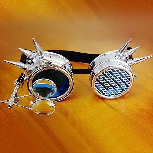Victorian Magnifying Steampunk Goggle Glasses Cyber Punk Spiked Gothic Cosplay Eye Glasses Double Ocular