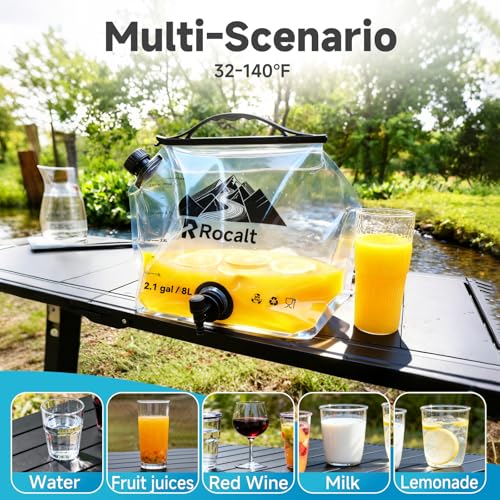 Rocalt 2 Pack Collapsible Water Container, 2.1Gallon BPA Free Water Storage Carrier Jug with Spigot, Foldable Camping Portable Water Bag for Hurricane Preparedness, Hiking, Survival & Emergency