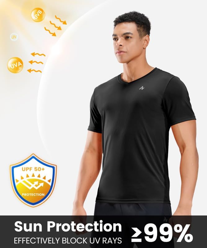 Nepest Men's Dry-Fit UV Moisture Wicking UPF 50+ SPF Sun Protective Fishing Hiking Swim Short Sleeve Shirt Black M