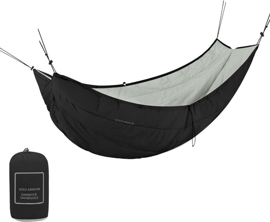 Gold Armour Hammock Underquilt for Single Hammocks and Double Hammocks, Insulated Warm Underquilt - Essential Camping Equipment Gear Under Quilts for Hammock (Black&Grey)
