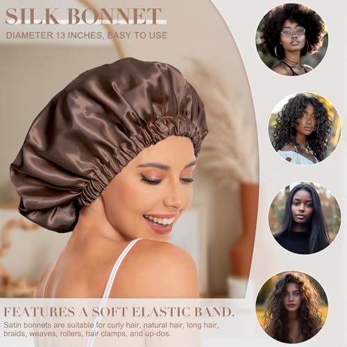 Brown Satin Bonnet for Sleeping - Double Layer Curly Hair Cap - Soft & Comfortable