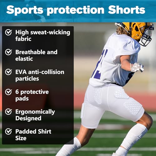 Youth Boys Football Girdle with 6 Pads Compression Shorts & Cup - White Medium