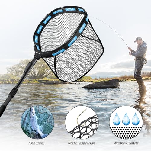 Floating Fishing Net with Telescopic Handle 11.8 inch Hoop - Blue Extendable