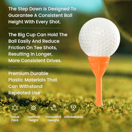 Unbreakable Plastic Golf Tees 3 1/4 Inch, Bright Colors - 40 Pack