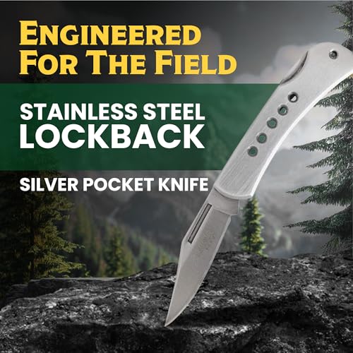 Stainless Steel Lockback Pocket Knife with Razor Sharp Blade and Handle Holes - Outdoor EDC Utility Tool