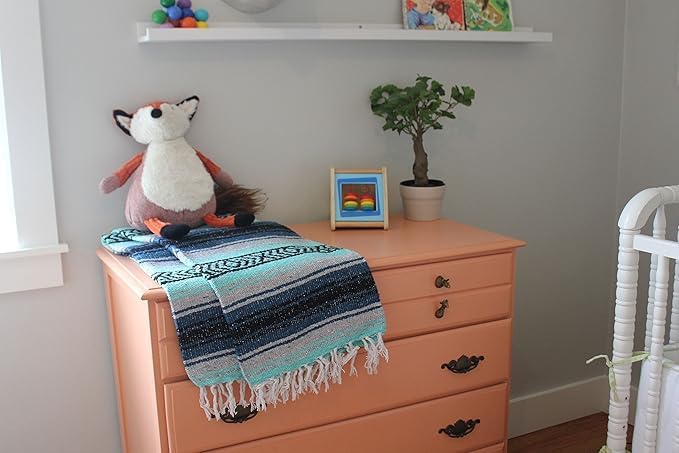 Authentic Del Mex Large Mexican Blanket - Woven Falsa Throw (70"x50") for Beach, Yoga & Outdoor Decor - Pink/Tan