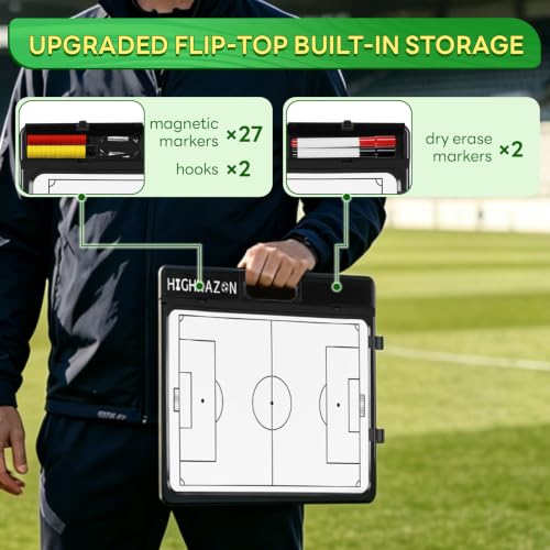 HIGHRAZON Magnetic Soccer Coaching Board - Double Sided Tactical Board for Soccer Training