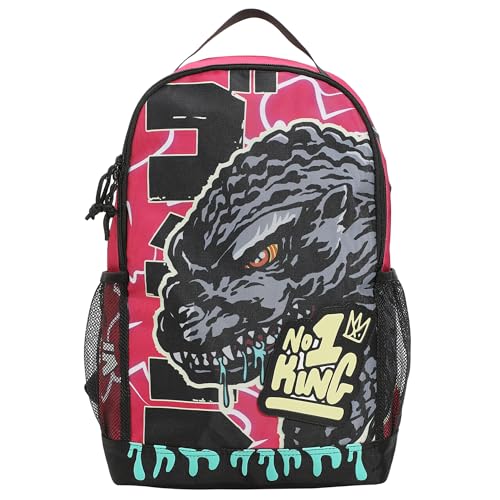 Godzilla Pink Backpack with Laptop Sleeve - Large Graphic Design - 17.5 Inch Bookbag - Pink & Black