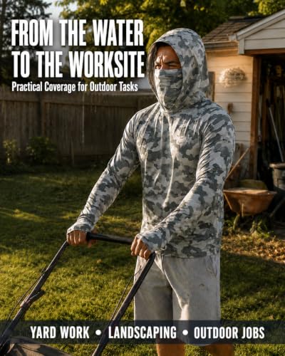 Men's UPF 50+ Sun Protection Hoodie Fishing Shirt with Face Mask - Large, Yellow/Army Green/Light Gray