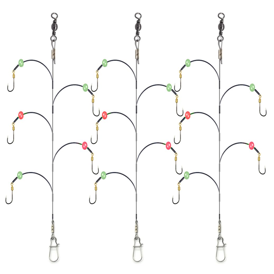 Fishing Hook with Leader,5 Hooks Fishing Rig-7 Strands Nylon Coated Fishing Leader with Swivle,Snap,Hooks