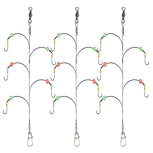 Fishing Hook with Leader,5 Hooks Fishing Rig-7 Strands Nylon Coated Fishing Leader with Swivle,Snap,Hooks