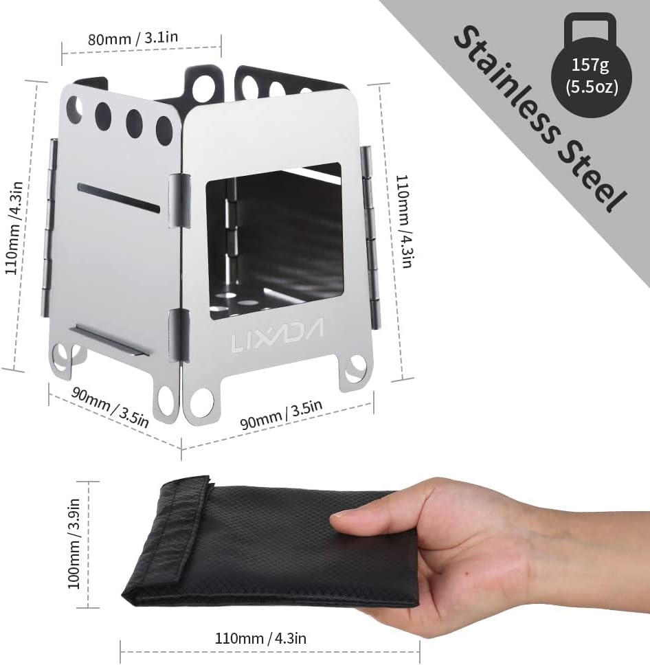 Portable Stainless Steel Wood Burning Camping Stove - Lightweight Folding Backpacking Grill for Hiking, BBQ, and Outdoor Adventures