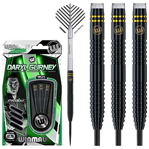 Winmau Daryl Gurney Signature 90% Tungsten Darts Set with Prism Flights and Prism Shafts (Stems) Steel tip & Soft Tip - Gold/Black