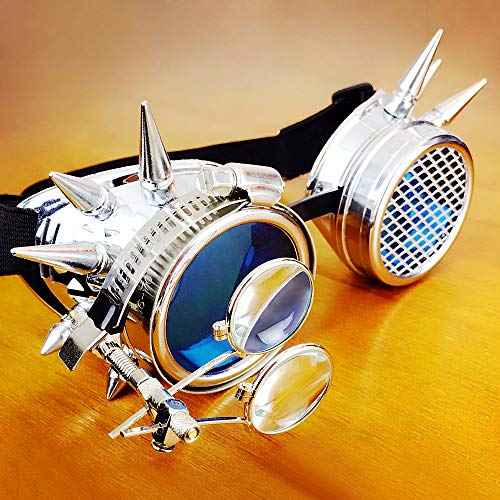 Victorian Magnifying Steampunk Goggle Glasses Cyber Punk Spiked Gothic Cosplay Eye Glasses Double Ocular